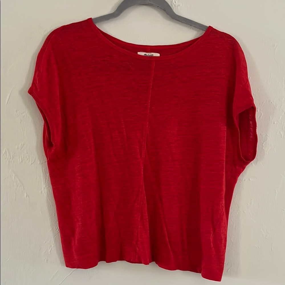 Madewell Red Short Sleeve Tee 100% Linen Top oversized